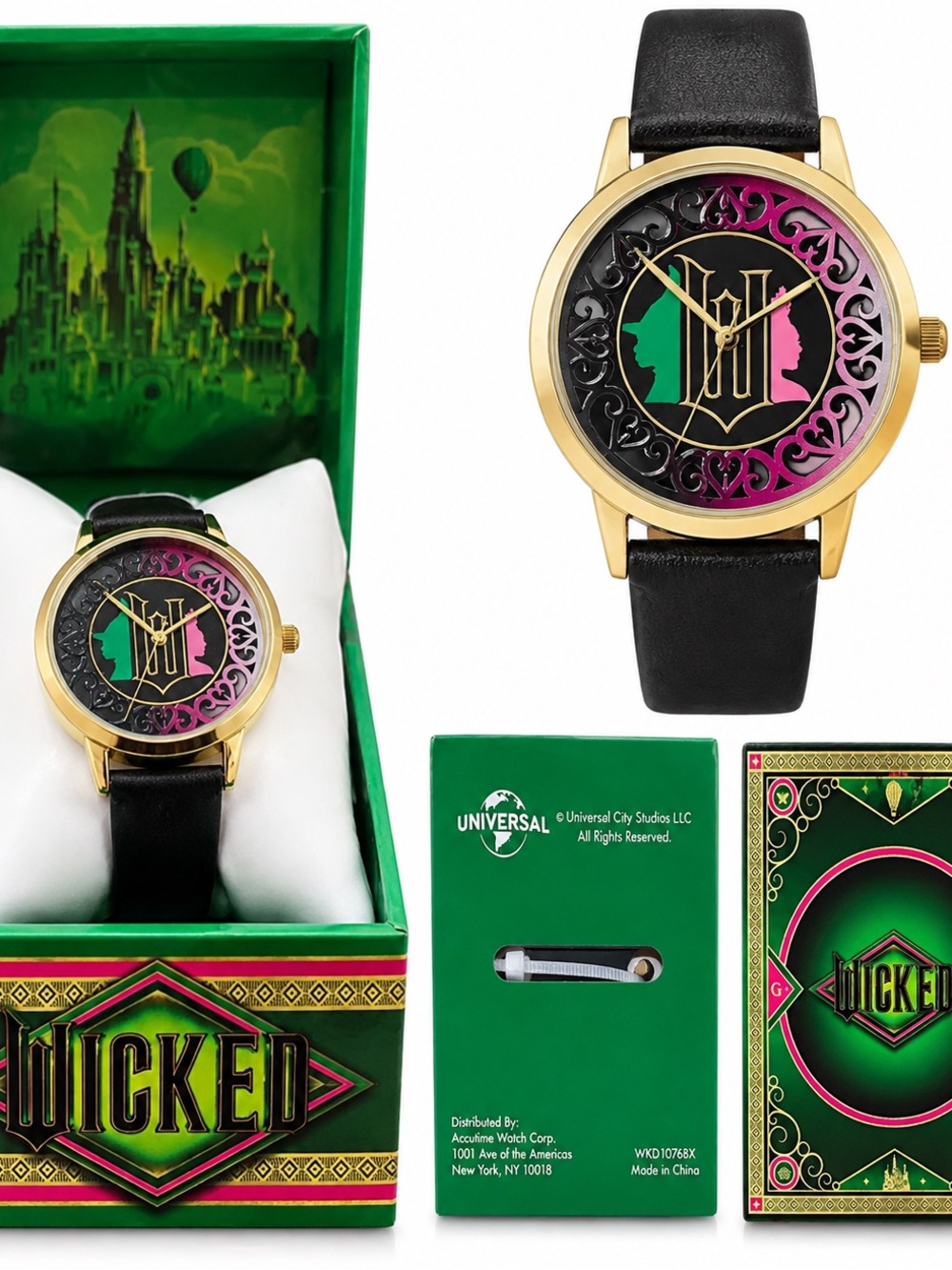 Wicked Black Leather Strap Watch with Gold-Tone Case